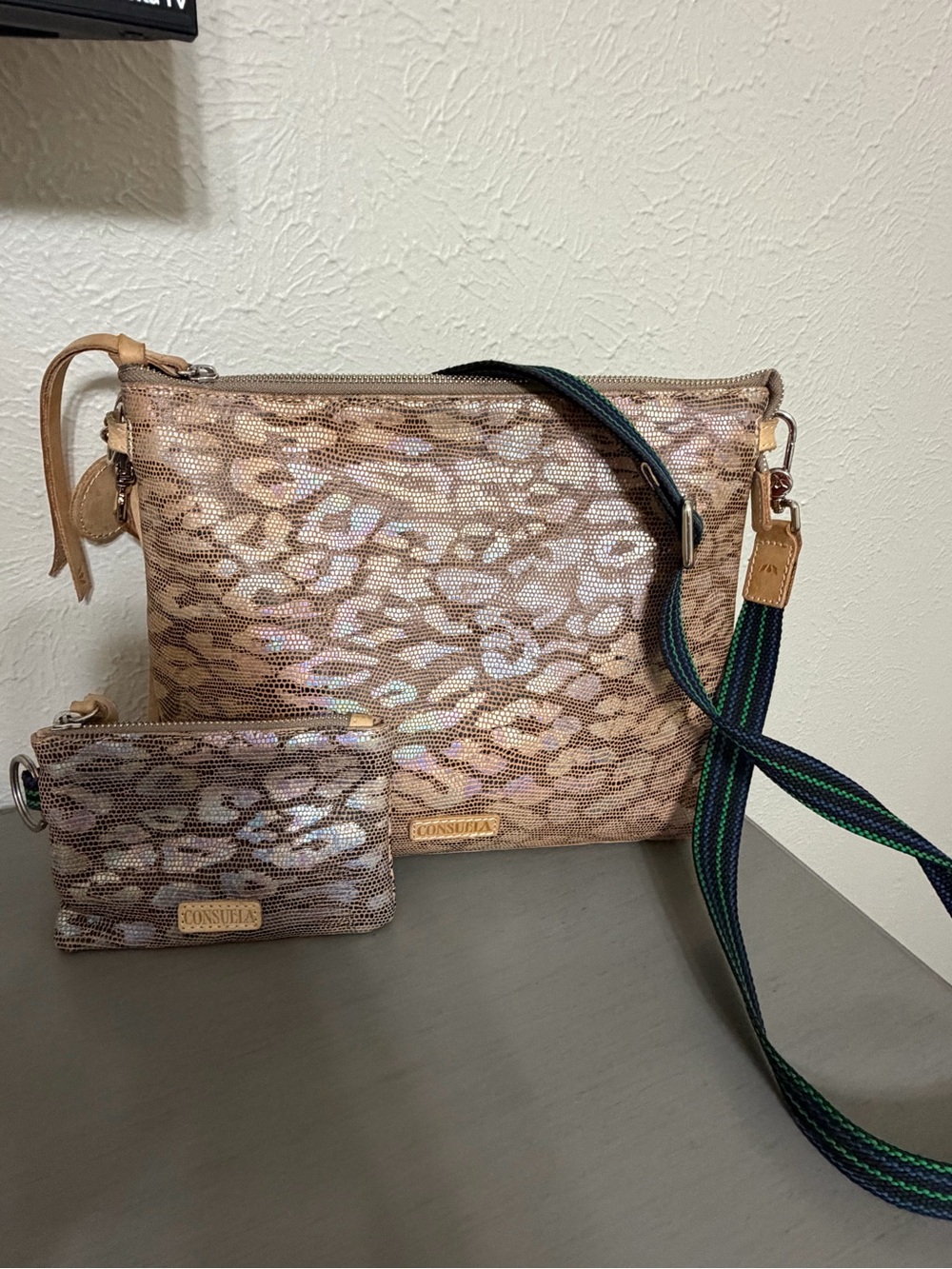 Consuela Iris Metallic Leopard-Print Crossbody Bag